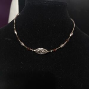 Elegant Silver and Brown Beaded Necklace